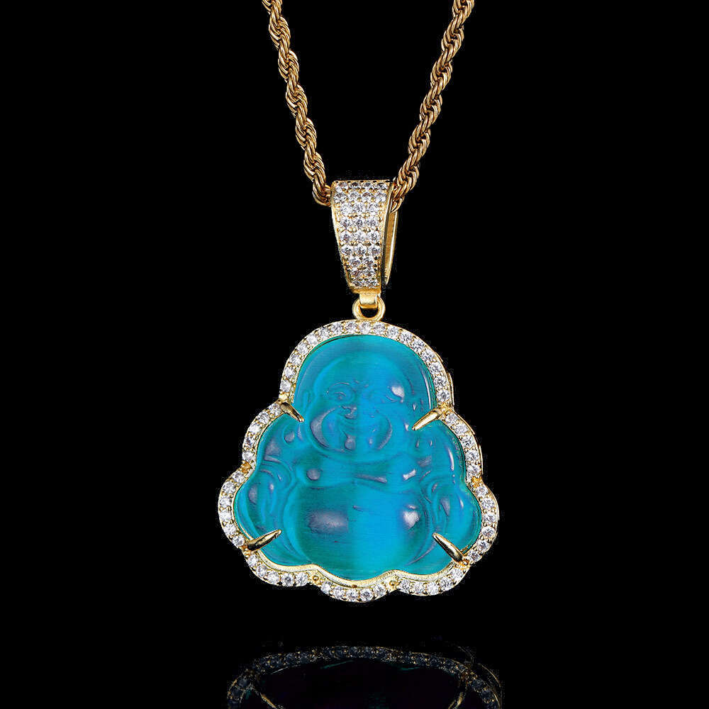 Hip Hop Jewelry Cat's Eye Stone Maitreya Buddha Pendant Unisex Trendy Moissanite chain Necklace