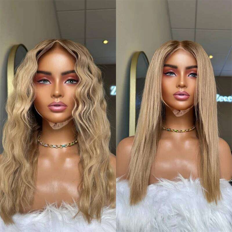 Ombre Golden Blonde with Dark Roots Soft Wigs Fashion HD Synthetic Lace Front Premium Fibre Cosplay Party Wig