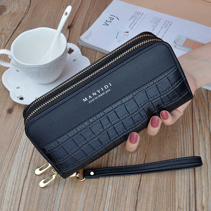 New Women's Wallet Long Double Zipper Phone Bag Luxury Bag Fashion Designer Bag Crocodile Pattern Large Capacity Mom Double Layer Clutch