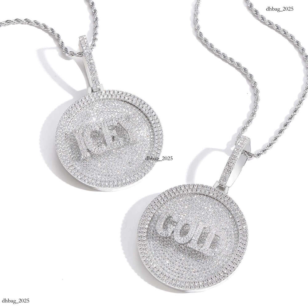 DIY Letter Disc Sterling Silver Inlaid Moissanite chain Rotating Splicing Number Pendant Hip Hop Necklace