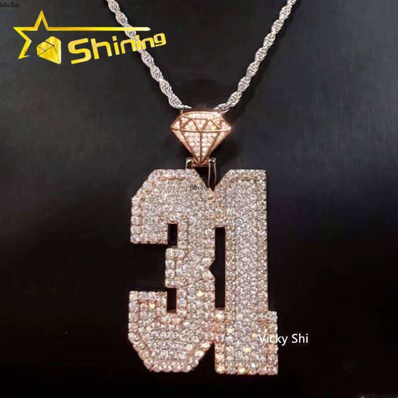 Extreme Flash Hip Hop Necklace Iced Out Number 13 Baguette Dia Moissanite Custom Sier Pendant