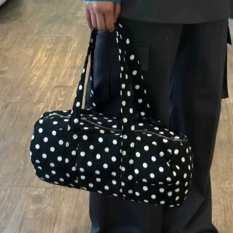 2025 New Korean Sle Large Capacity Shoulder Bag Casual Travel Ladies Handbag Womens Y2k Polka Dot Print Canvas Tote Bag for Youth Z250809