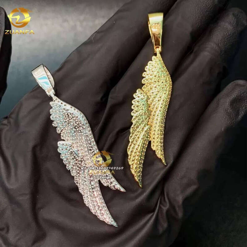 Factory Cheap Price Ready to Ship Angel Wings Iced Out Jewelry Dias Custom Moissanite Pendant