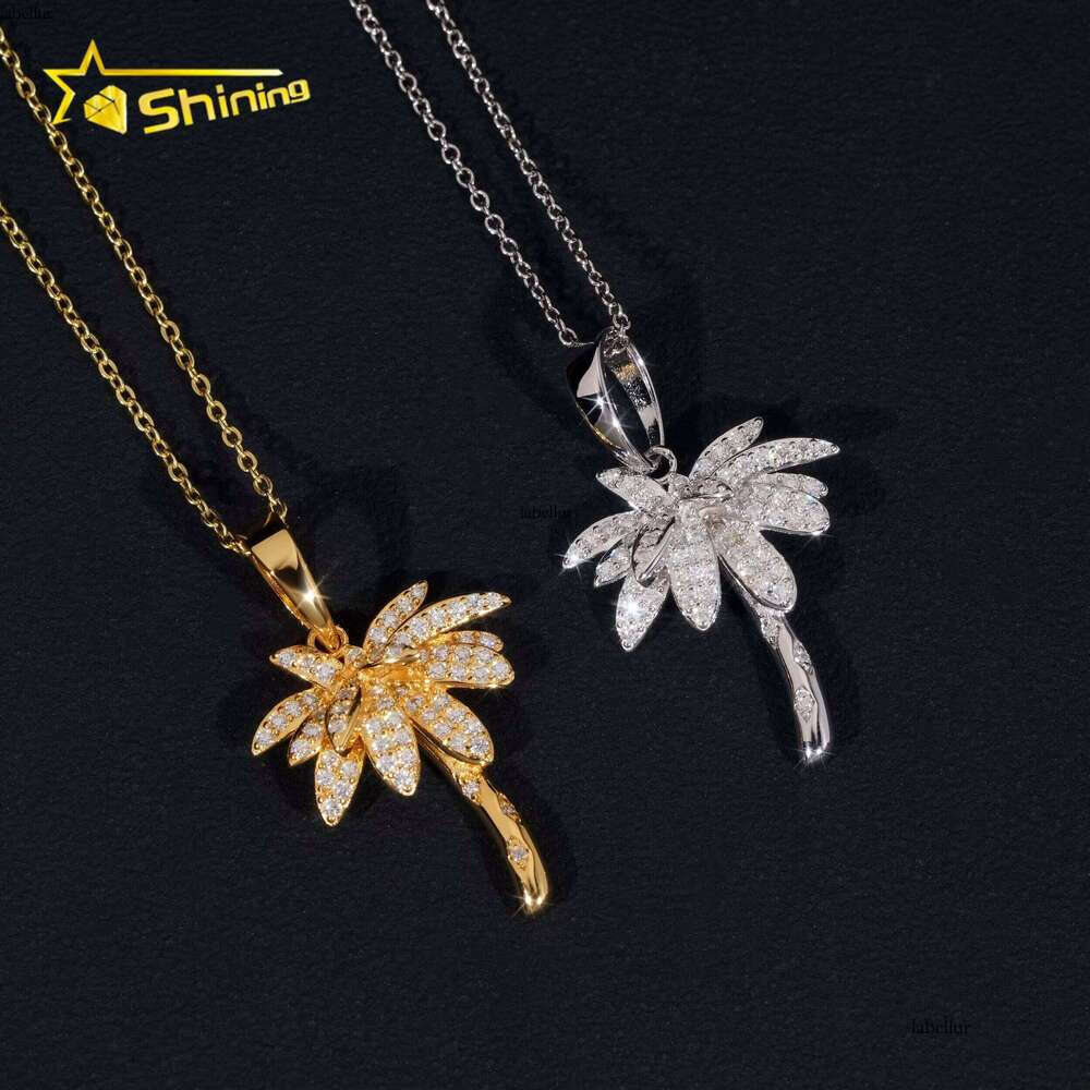 Iced Out Jewelry Sterling Sier Palm Tree Gold Plated GRA Certificate VVS Moissanite Pendant