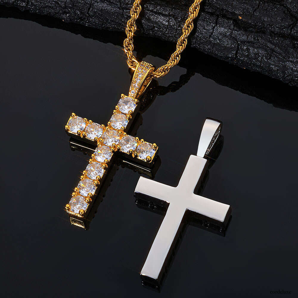 New Hip-Hop Large Cross Pendant Sterling Silver Gold-Plated Full Moissanite chain Men's Necklace