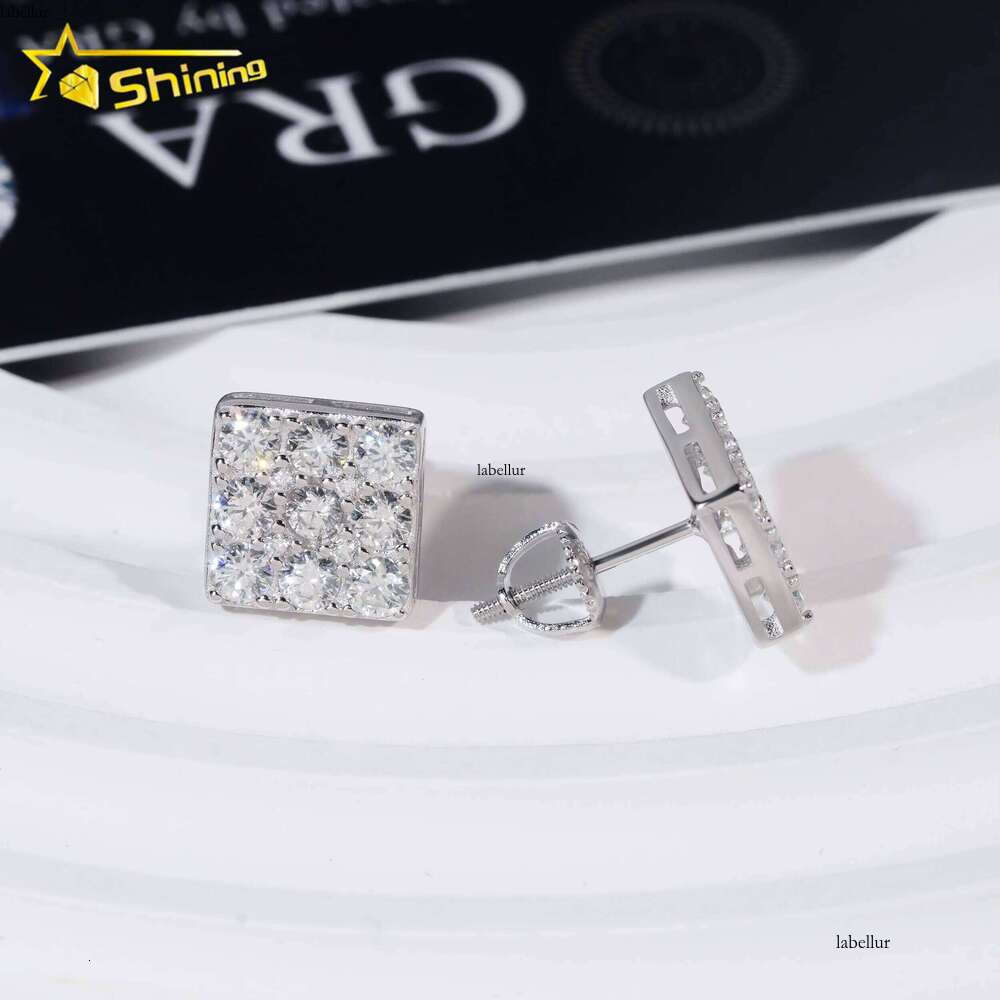 Pass Tester GRA Certified VVS Sterling Sier Men's Square Silicon Stone Stud Earrings