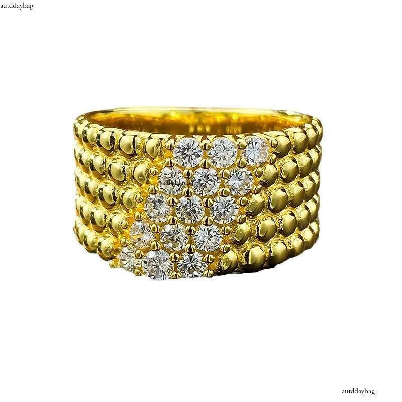 2025 Choucong Gorgeous Elegant Wedding Rings Jewelry Real 100% Sterling Sier Gold Bead 5 Rows White Moissanite Dia Party Women Bridal Ring Gift