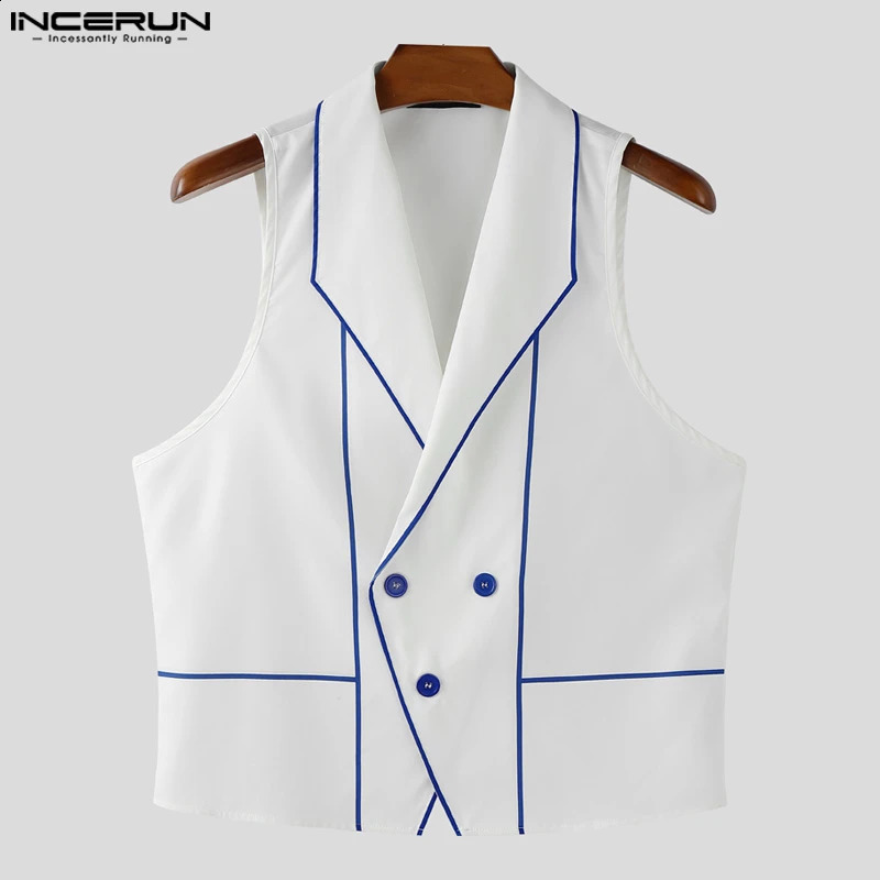 INCERUN Men Vests Printing Colorblock Lapel Sleeveless Button Casual Male Waistcoats Streetwear Fashion Leisure 250809