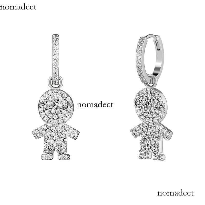 Creative Hip-Hop Full Zircon Cartoon Little Man Versatile Earrings for Men and Women Unique Ear Jewelry