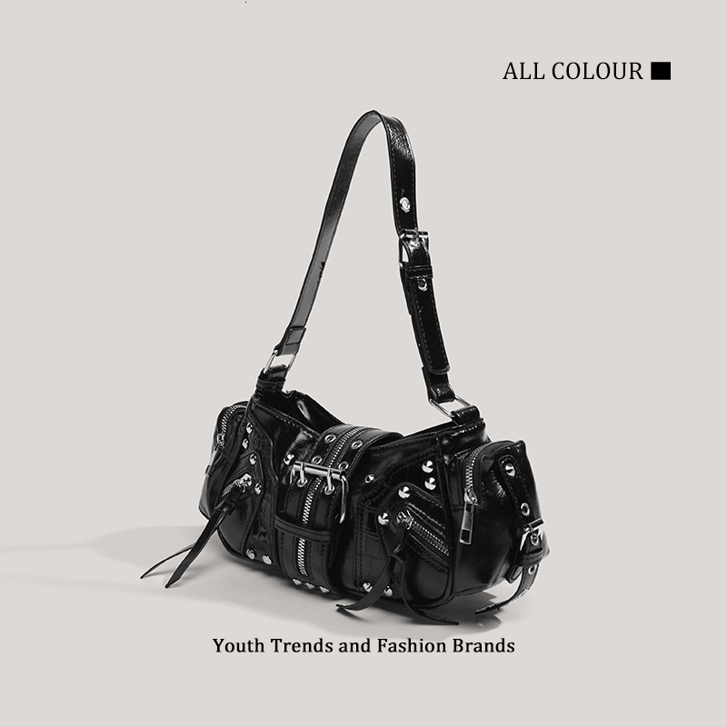 2025 New Hot Girl Motorcycle Single Shoulder Crossbody Rivet Commuter Underarm Bag ddmymoon