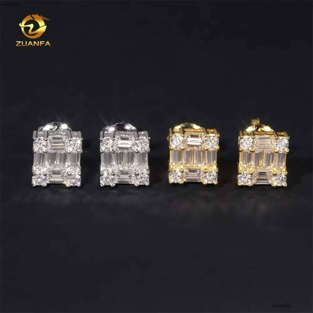 Wholesale Price Factory Directly High Quality Hip Hop Baguette Moissanite Studs Sterling Sier Dia Earring
