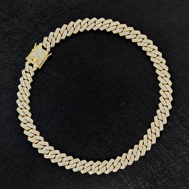 Zinc Alloy Jewelry Men Hip Hop Rapper Baguette Miami Cuban Chain Iced Cuban Necklace Silver Gold