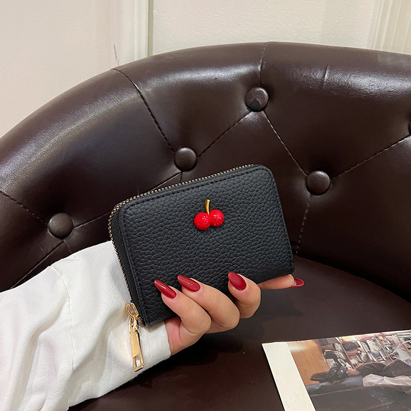 Zipper New Style Women's Cherry High-end Accordion Card Holder Multi-card Luxury Bag Designer Bag Slot Wallet Trendy Cross-border Wholesale Solid