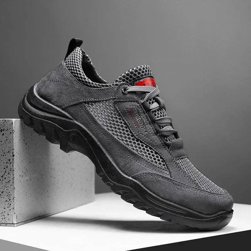 Men Hiking Shoes Summer Breathable Male Sneakers Anti-slip Breathable Walking Shoes Lace Up Soft Casual Lightweight Shoes 250805