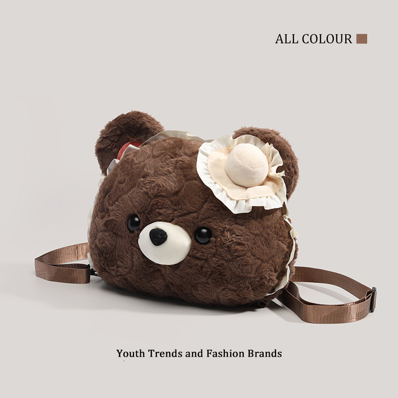 Cute Bear Big Head Plush Toy Backpack for Girls Lolita Style ddmymoon