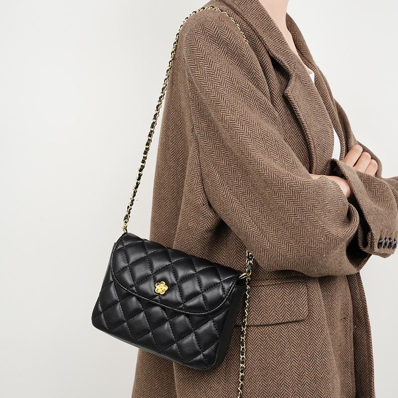 Cowhide Quilted New Crossbody Genuine Leather Shoulder Chain Bag For Women