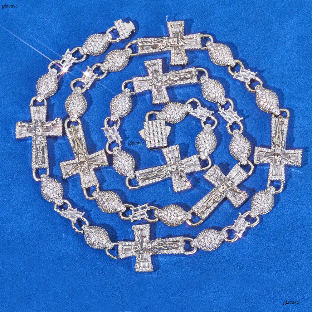Hip Hop 8mmIced Out VVS Moissanite Necklace Men's Cross Round Bead Chain High-end Light Jewelry