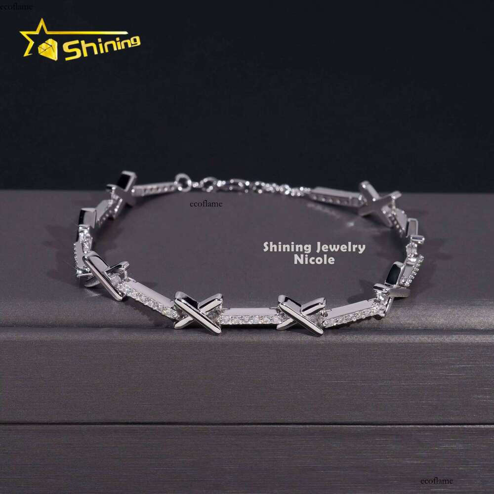 New Arrivals High Quality Fashion X Extension Chain Iced Out Sier Moissanite Bracelet
