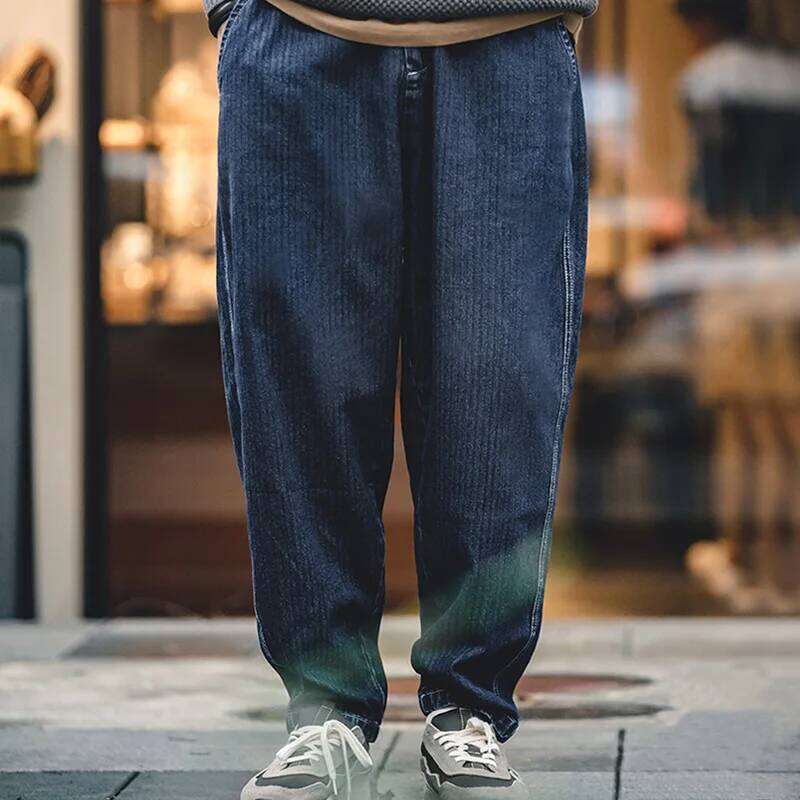 Maden Tapered Denim for Men Mid-waist Loose-fit Harem Pants Autumn Leisure Streetwear Blue Jeans YKK Metal Zippers
