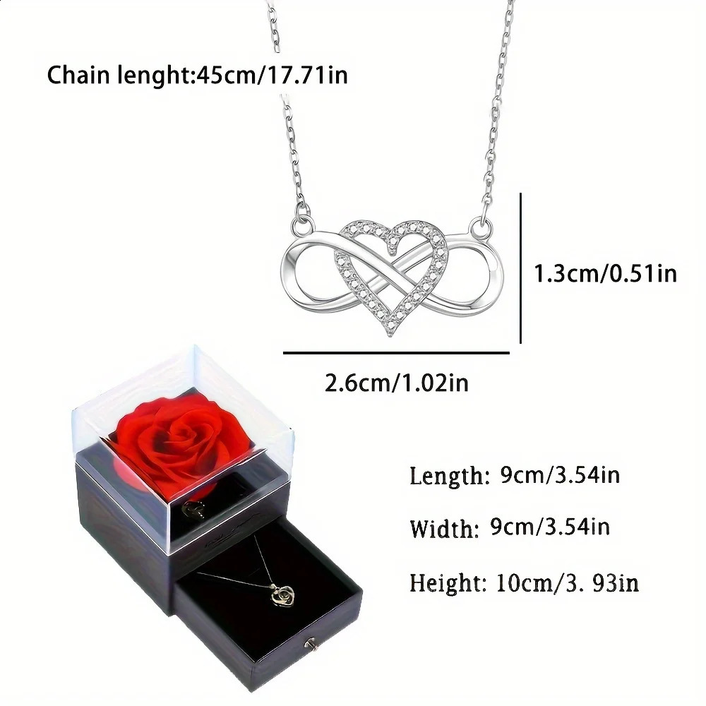 Elegant Infinity Heart Shape Pendant Necklace With Rose Gift Box For Girlfriend Wife Christmas Valentine Anniversary Gift 250805