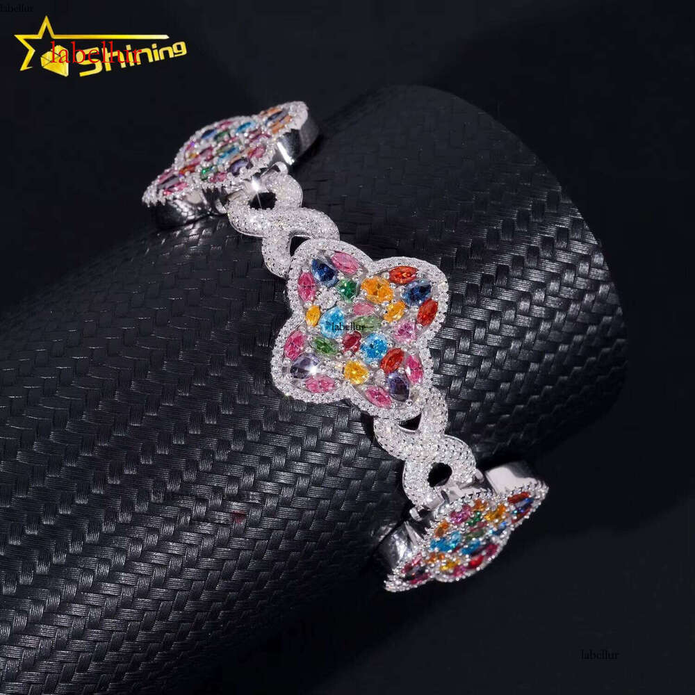Iced Out Fancy Cut Color Moissanite Infinity Clover Bracelet for Men 20MM Width Solid Jewelry