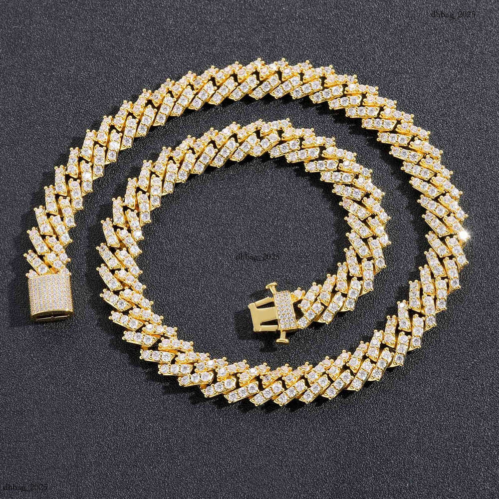 Men's Hip-Hop 12mm Spring Clasp Single Row Moissanite chain Dia Cuban Chain Personality Necklace
