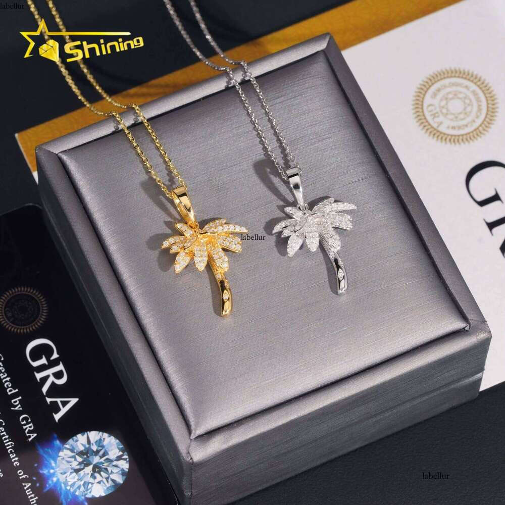 Iced Out Jewelry Sterling Sier Palm Tree Gold Plated GRA Certificate VVS Moissanite Pendant