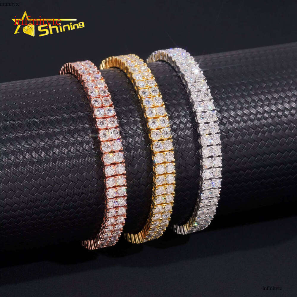 2rows Moissanite 6.6mm Bracelets Gold Plater Fine Jewelry Sterling Sier Tennis Chain Bracelet Hot Sale Design