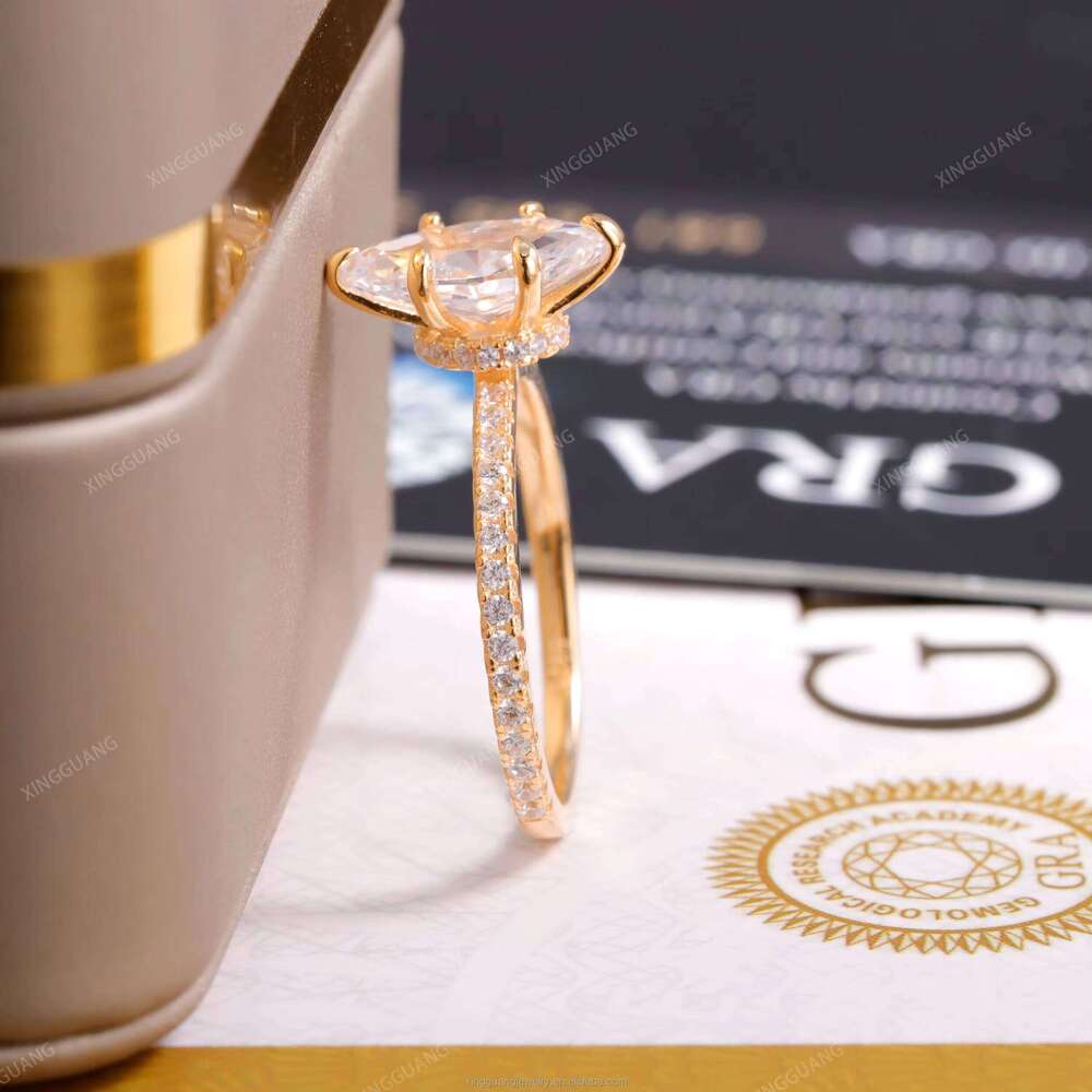XG Women 2CT Marsquise Cut Moissanite Sier Plated Gold Fine Rings Custom Lab Dia Jewelry