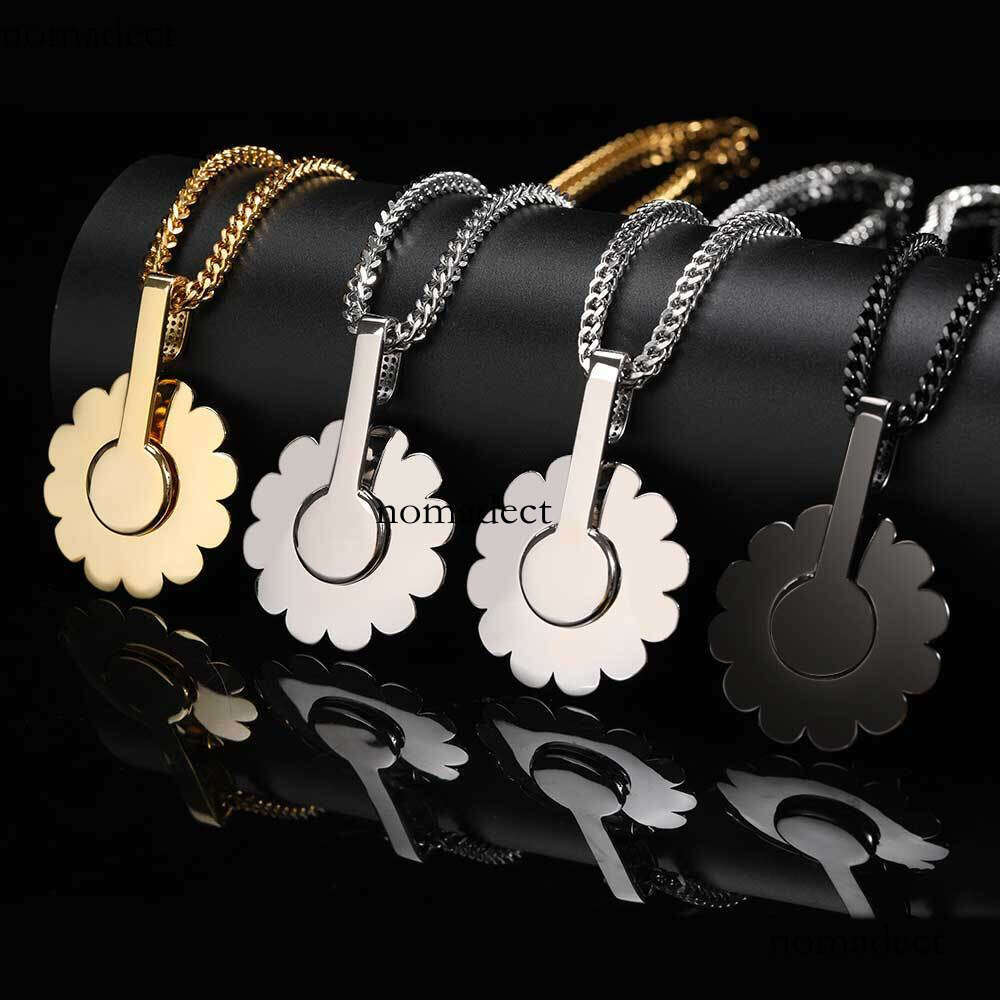 Hip-Hop Rotatable Murakami Suower Trendy Brand Personality Sterling Silver Inlaid Moissanite chain Pendant Necklace