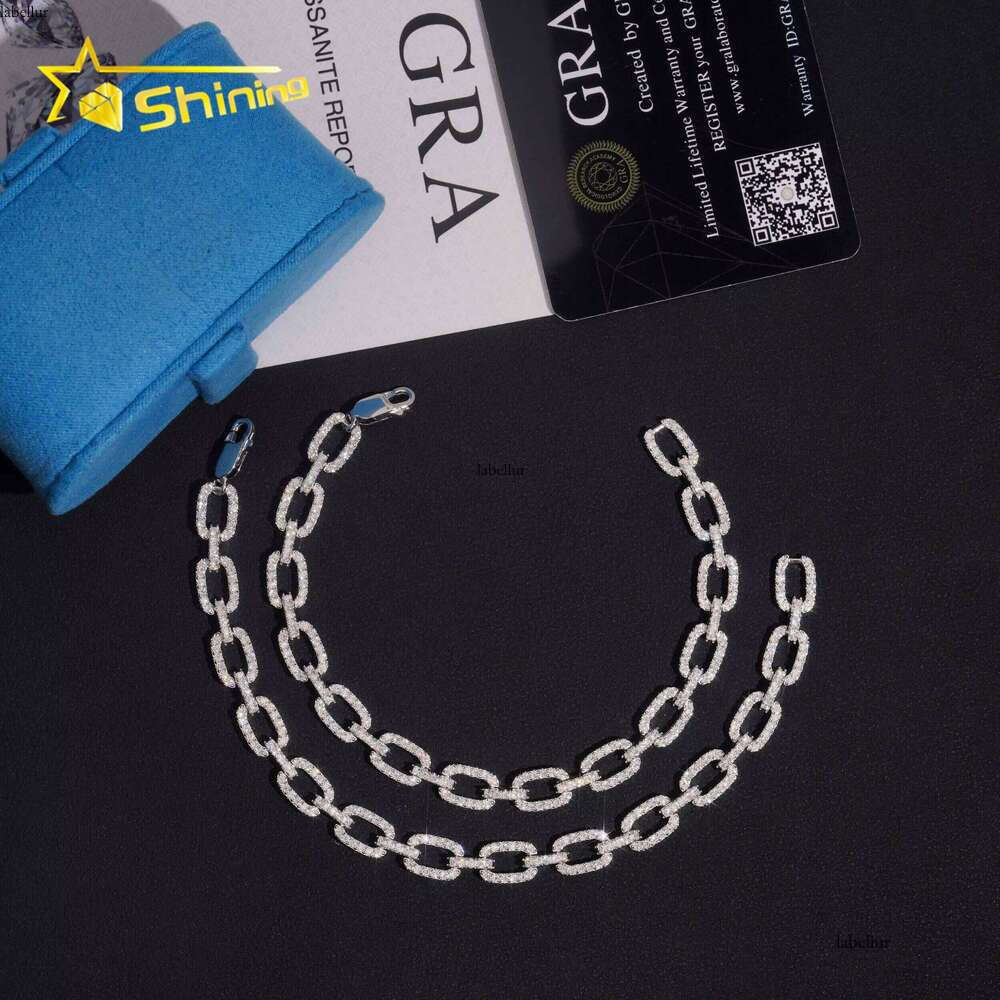 Iced Out Links VVS Moissanite Pass Dia Tester Gold Plated Sterling Sier Trendy Hip Hop 7mm Cuban Link Bracelet