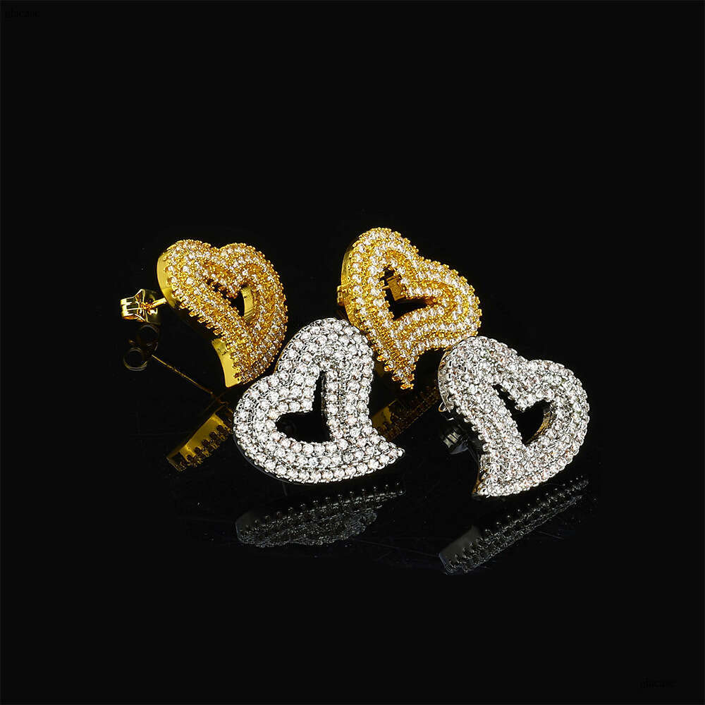 Hip-Hop New Hollow Heart High-End Trendy Brand Zircon Earrings Exaggerated Ear Jewelry