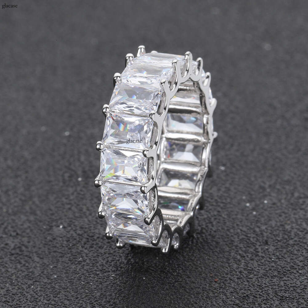 Hip Hop 7mm Single Row Rectangular Zircon Trendy Unisex Ring Versatile Accessory