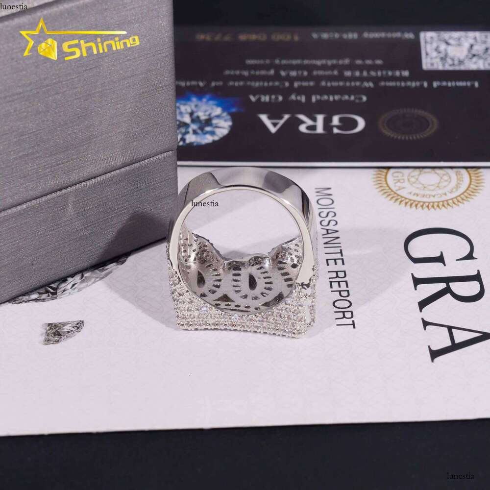 Rappers Hip Hop Jewelry Gold Plated Solid Sterling Sier Fully Iced Out Moissanite Ring