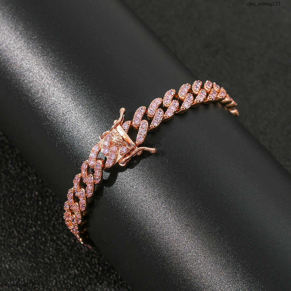 9mm Single Row Pink Zircon Cuban Chain Unisex Hip Hop Bracelet