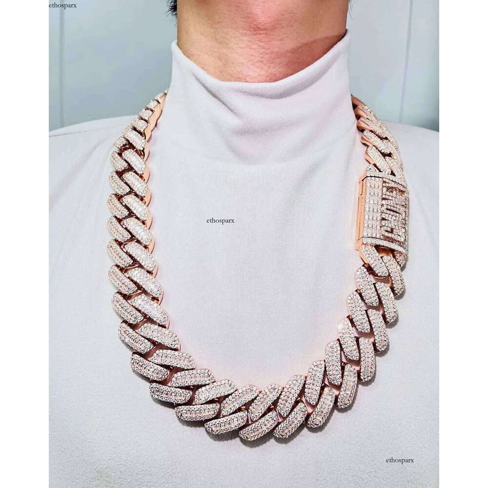 Pass Dia Tester Sterling Sier Vvs Baguette Moissanite Iced Shape Miami Cuban Link Chain Necklace