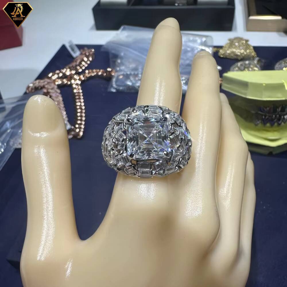 VVS Ice Out Moissanite Ring 925 Silver 18K Gold-Plated Hip-Hop Style GRA Certified