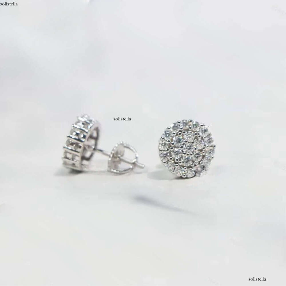 Flower Cluster Shape Stud Screw Back Elegant Iced Out Moissanite Solid Sterling Sier Earrings