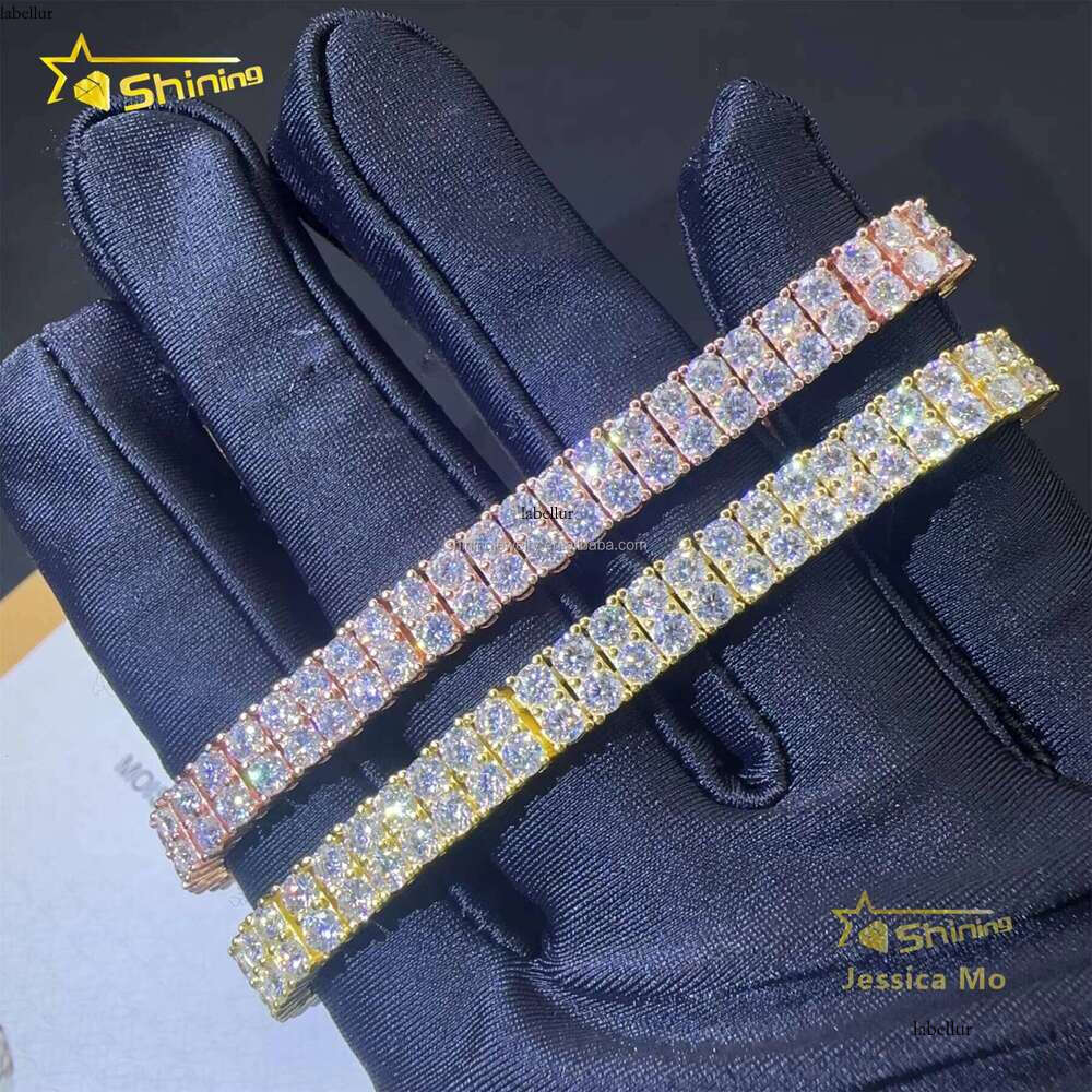 Bulk Stock New Arrivals S Solid Sier Two Rows 3mm Hip Hop Jewelry VVS1 Moissanite Iced Out GRA Certificate Tennis Bracelet