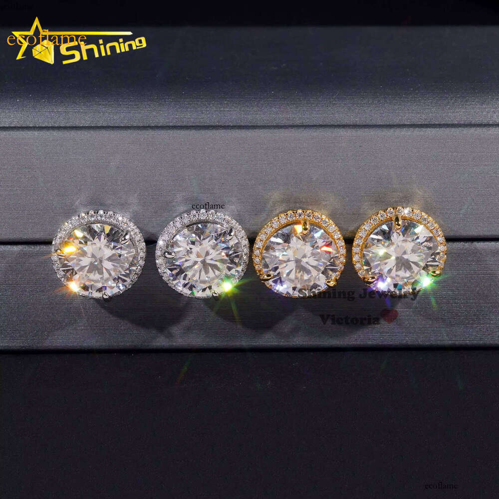 Pass Tester Hip-Hop Ice Out Jewelry Screw Back Men's Sier Gray Earrings 10mm Main Stone