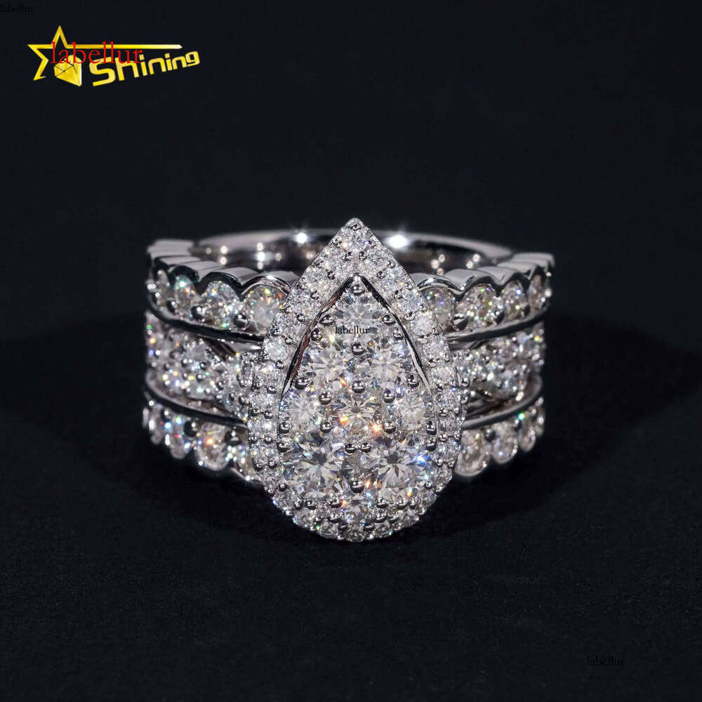 Fashion Silver Plated Rhodium Full VVS Cubic Zirconia Wedding Engagement Ring Set