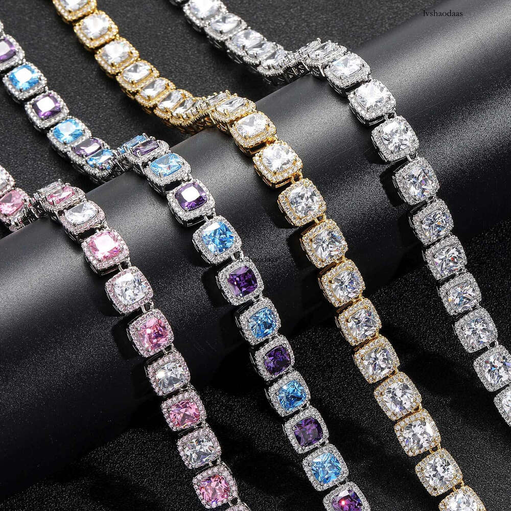 10mm Square Colorful Blue Purple Moissanite chain Hip Hop Necklace for Men BlingChain