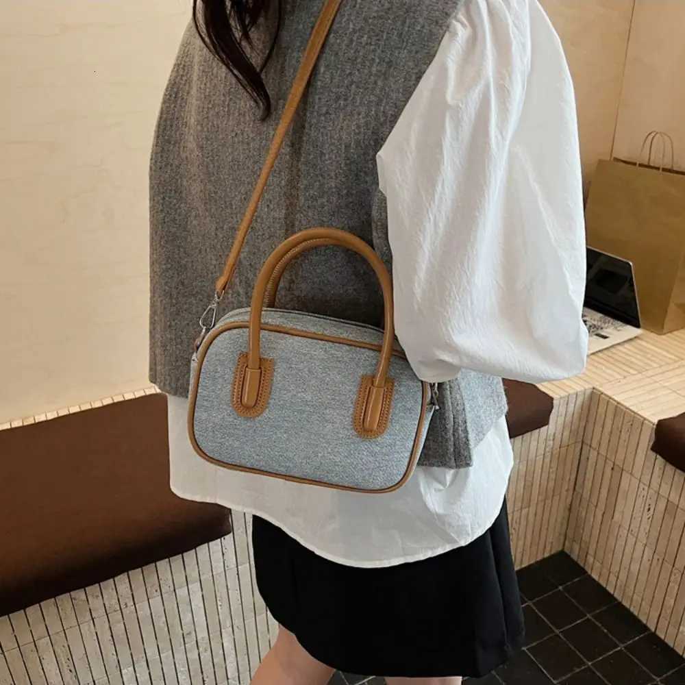 High Quality Leather PU Bowling Bag Korean Style Solid Color Boston Tote Bag Handbag Minority Design Z250809