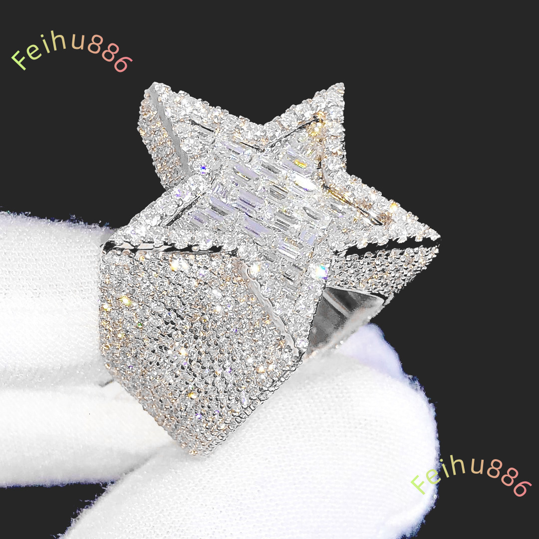 Factory Custom Luxury Jewelry 925 Silver VVS Moissanite Diamond Hip Hop Star Ring Iced Out Letter Ring Fine Jewelry for Men
