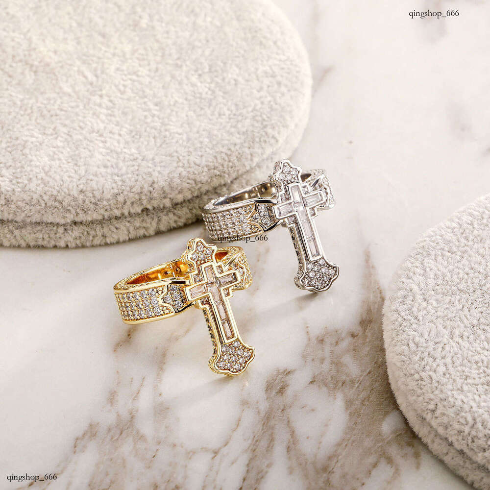 New Cross Trendy Men's Micro Pave Diamond Hip-Hop Style High-End Elegant Couple Ring