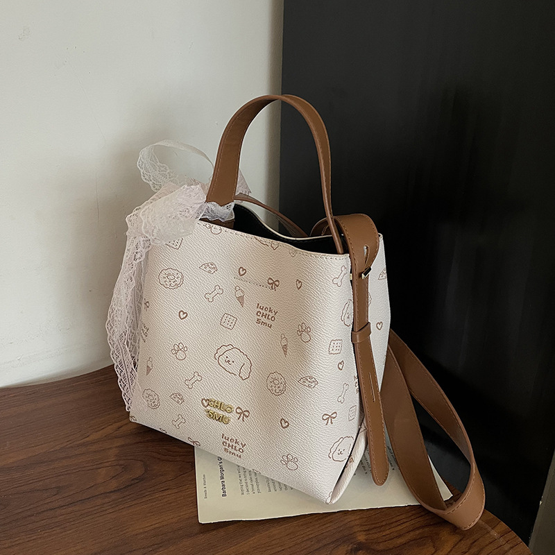 New Women's Cartoon Cylinder Bag Designer Bag Fashion Versatile Handbag Cross-border Wholesale Shoulder Bag Luxury Bag Simple Retro Crossbody Bag