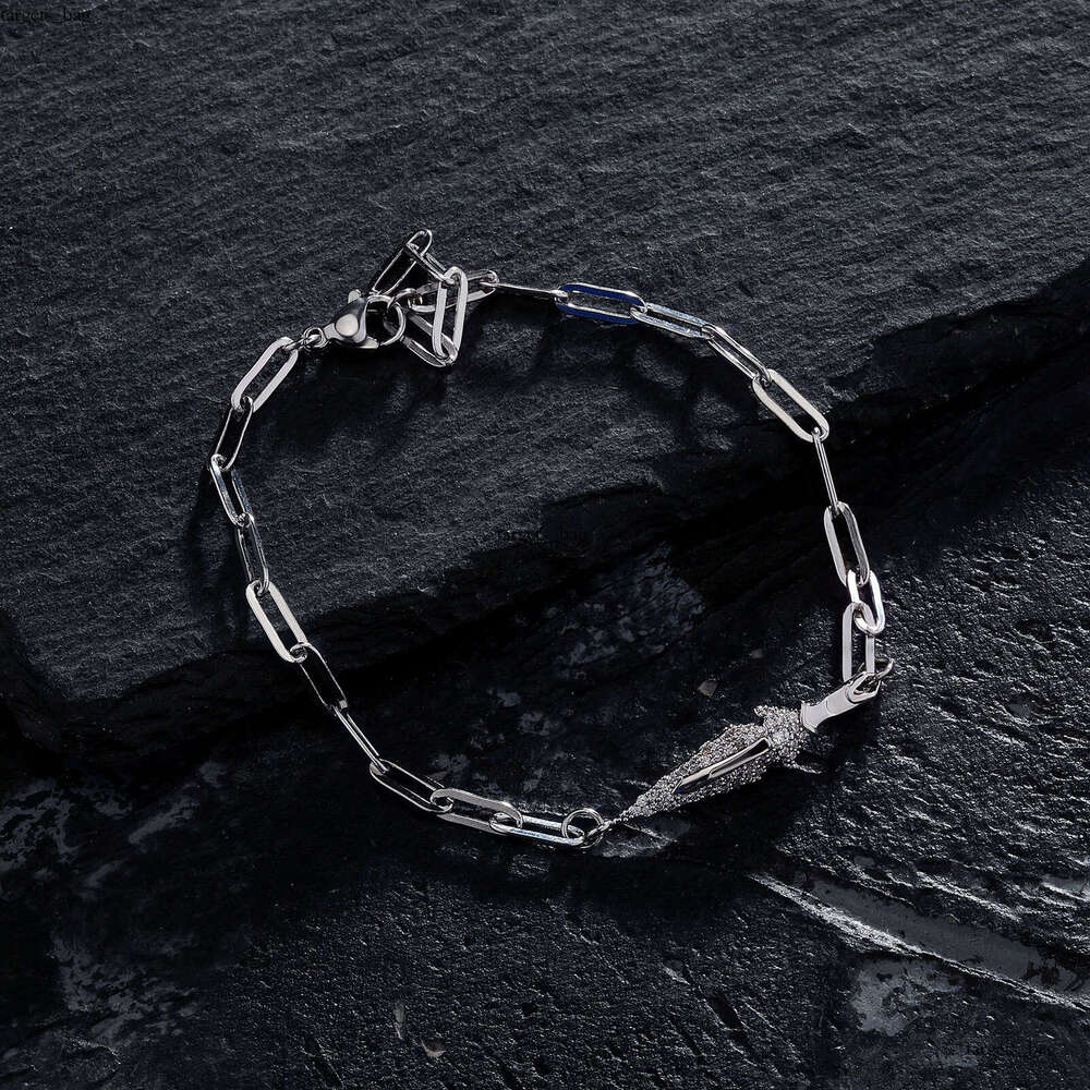 Trendy Niche Design Sterling Silver Bracelet Full Dia Dagger Style Unisex Hip-Hop Jewelry