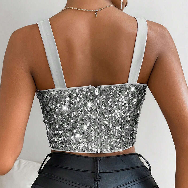 New Fashion Trend Women's Backless Slim Fit Sequin aded Vest