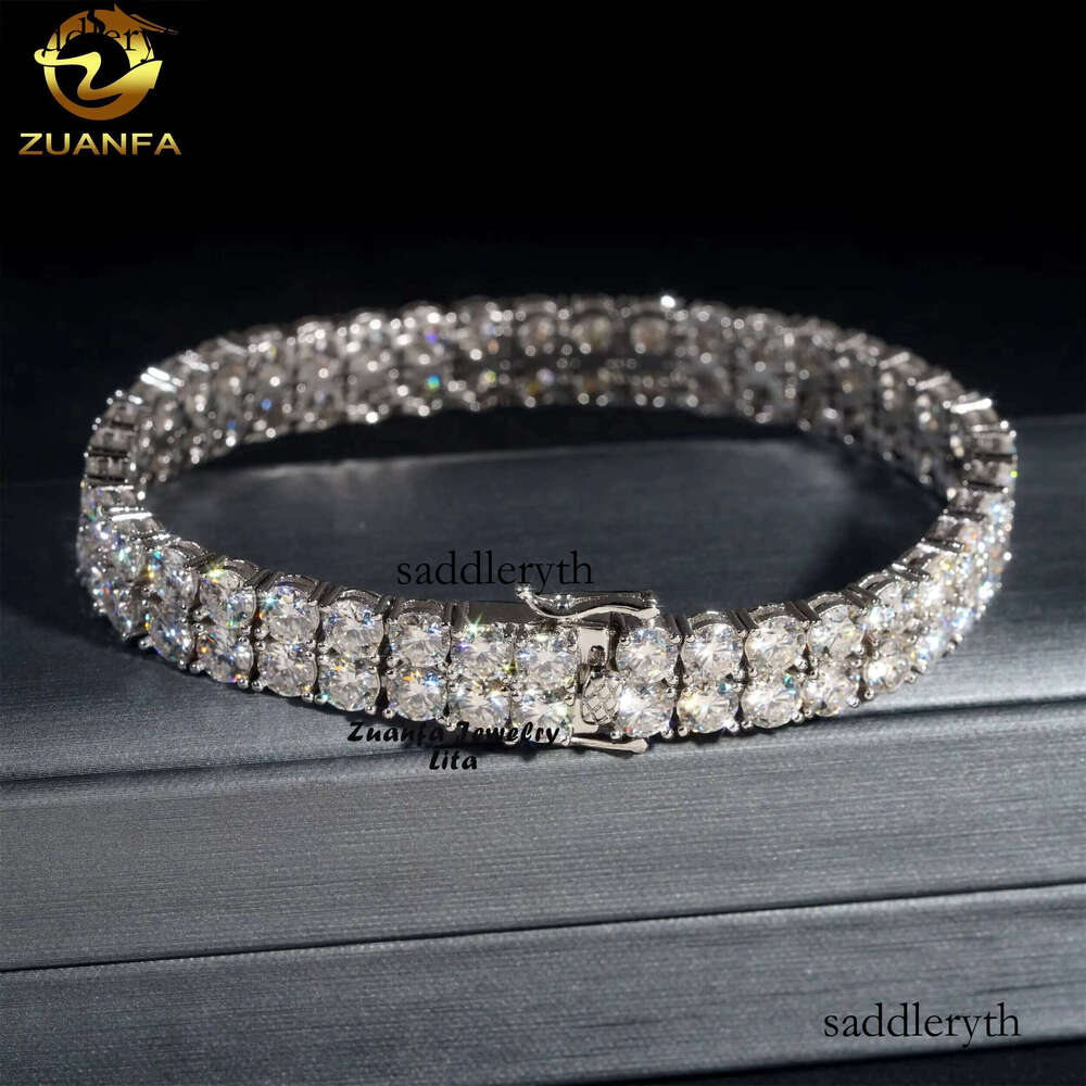 Hip Hop Rapper D Color VVS Dia Sier Gold Plated 10mm Two Rows Moissanite Tennis Chain Bracelet 82 24