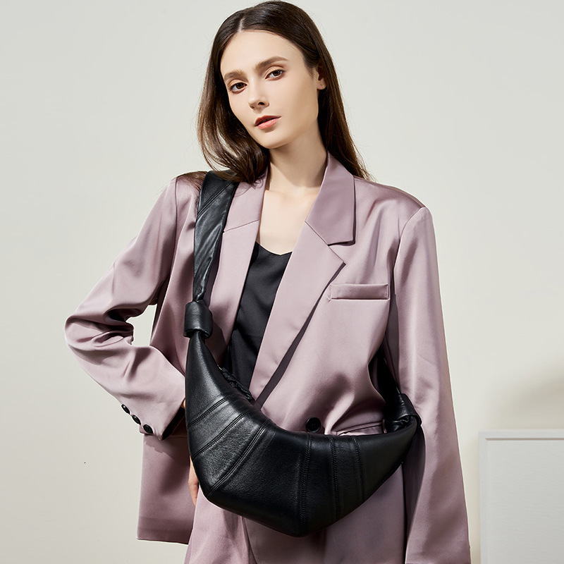 French Niche First Layer Sheepskin Croissant Lazy Style Genuine Leather Shoulder Crossbody Dumpling Bag For Women